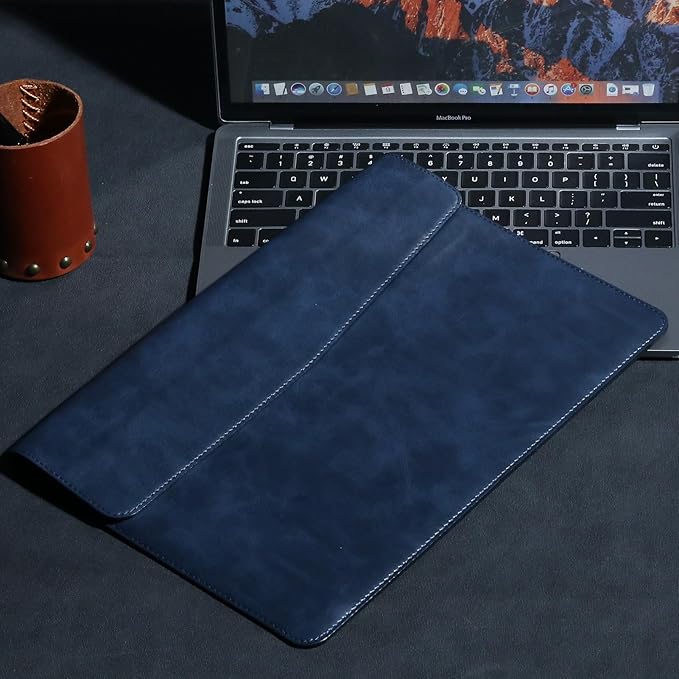 Leather Laptop Sleeve Compatible with MacBook Pro 14 Inch M4 M3 M2 M1 Pro/Max Case,Slim and Durable Waterproof Protective Cover for 13-14 Inch Notebook Computer Cover,Blue