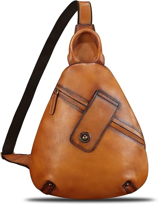 Genuine Leather Sling Bag for Men and Women Classical Real Leather Sling Backpack Purse Crossbody Bag for iPad Pro 11 inch