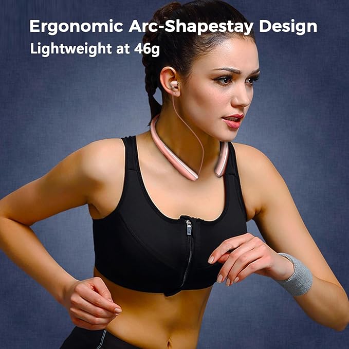 Neckband Bluetooth Headphones, Bluetooth 5.4 Wireless Headphone with Retractable Earbud,CVC8.0 Noise Cancelling, 15Hrs Playtime, IPX5 Waterproof Around The Neck Headphones for Sport (Rose Gold 2025)