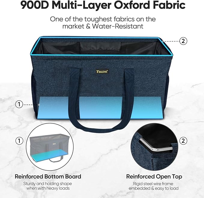 BALEINE Extra Large Utility Tote Bag with Wire Frame for Storage (Blue, 22''x12''x10'')