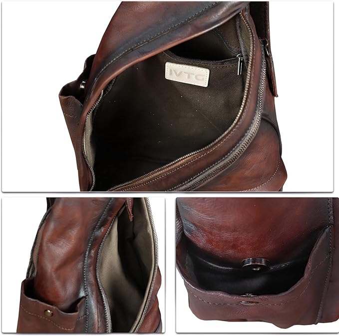 Genuine Leather Sling Bag for Men and Women - Vintage Sling Backpack Shoulder Crossbody Chest Bag for Ipad