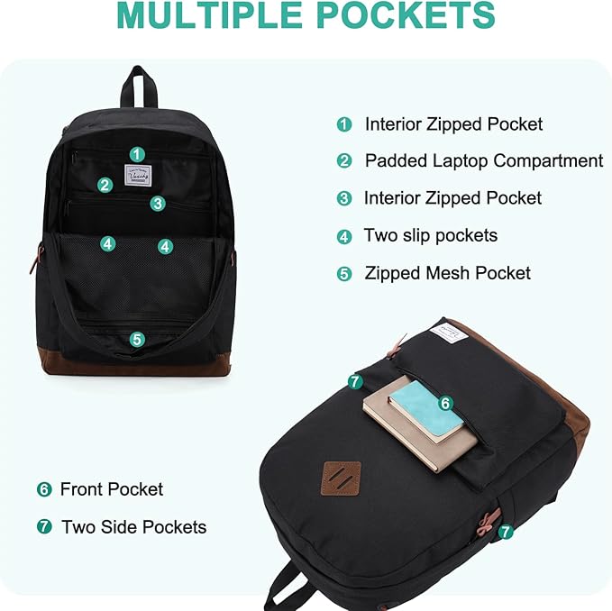 Backpack for Men Women,VASCHY Classic Water-resistant Lightweight Travel School Backpack Casual Daypack