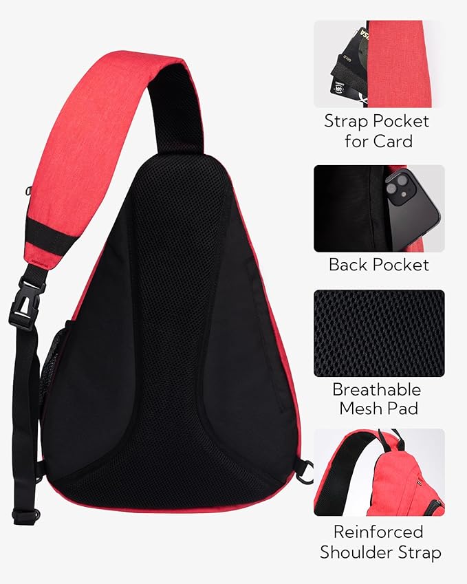 WATERFLY Sling Bag Crossbody Backpack: Over Shoulder Daypack Casual Cross Chest Side Pack (Large, Red)