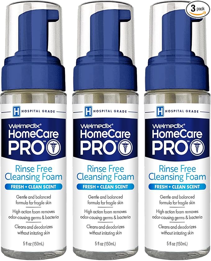 Rinse Free Cleansing Foam, 3 in 1 Body Wash, Shampoo and Personal Cleanser for Elderly, Incontinence and Infant Care, Hospital Grade, Sulfate Free, Paraben Free (Pack of 3)