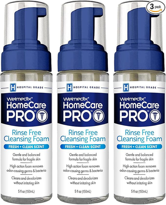 Rinse Free Cleansing Foam, 3 in 1 Body Wash, Shampoo and Personal Cleanser for Elderly, Incontinence and Infant Care, Hospital Grade, Sulfate Free, Paraben Free (Pack of 3)