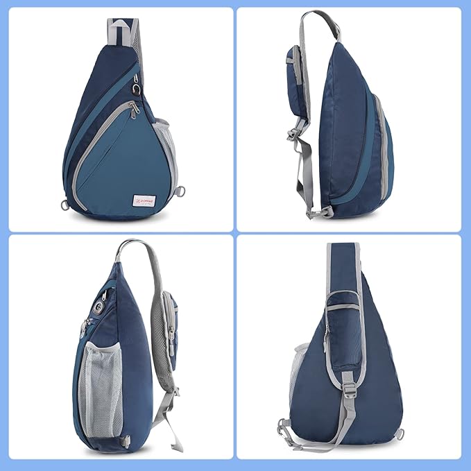 ZOMAKE Sling Bag,Small Crossbody Sling Backpack,Water Resistant Shoulder Daypack for Travel,Anti Thief Chest Bag for Hiking(Navy Blue)