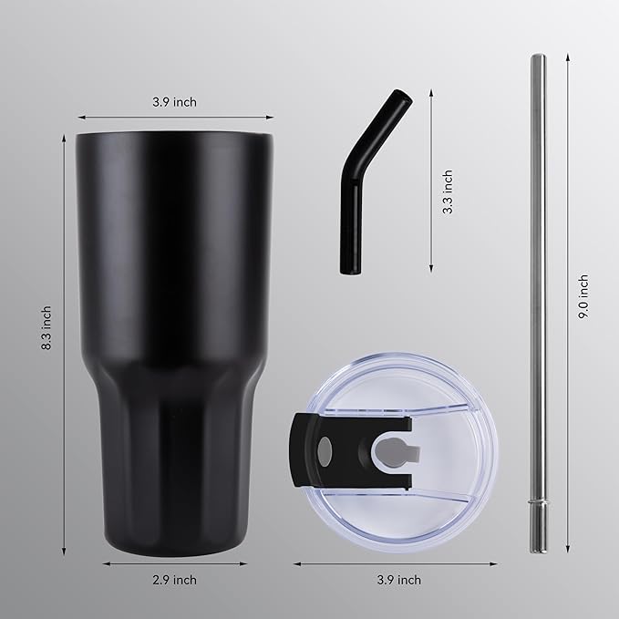 VEGOND 30 oz Insulated Stainless Steel Tumbler with lid and straw Double Wall Vacuum Travel Coffee Mug with Non-Slip Silicone Base, Sweat Proof Powder Coated Cup for Hot Cold Drinks, Black