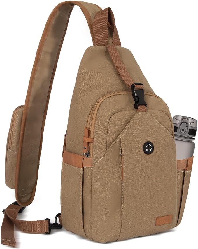 Sling Bag for Men, Large Crossbody Bag Men with Anti Theft Tunnel Lock Zipper Canvas Sling Backpack for Travel Hiking