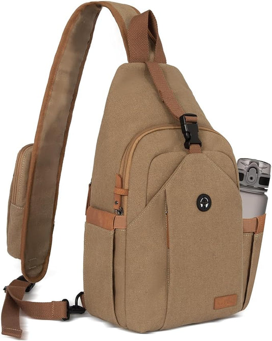 Sling Bag for Men, Large Crossbody Bag Men with Anti Theft Tunnel Lock Zipper Canvas Sling Backpack for Travel Hiking