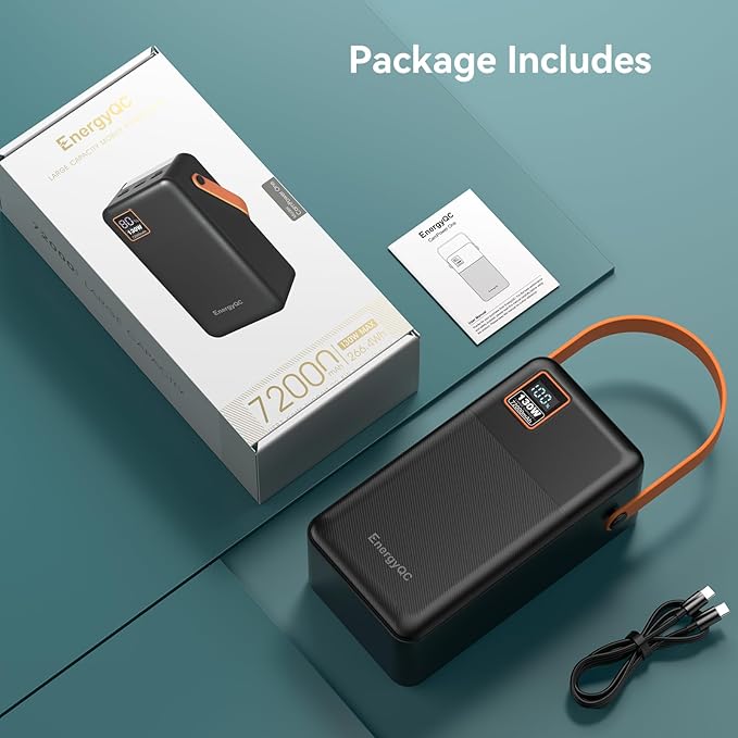 Power Bank 72000mAh Power Station, 130W Fast Charging, Portable Outdoor Generator with Smart Digital Display, Retractable Lighting - Perfect for Travel, Camping, Home Backup