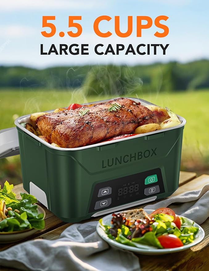 EAST OAK Cordless Electric Lunch Box for Adults, Heated Lunch Box Battery Powered with Automatic Heating, 5.5 Cups Portable Food Warmer with Insulated Carry Bag