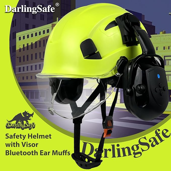Hard Hats with Visor Bluetooth Ear Muffs Safety Helmet with Visors Mounted Safety Ear muff Hardhats Vented ANSI Z89.1 OSHA