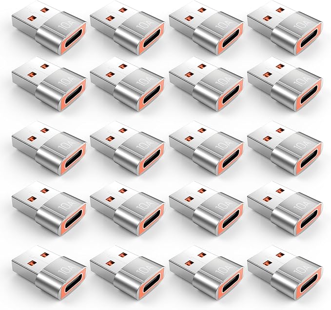 20Pack 200W USB C to USB Adapter, with Fast Charging & 480MB Data Transfer, USB C Converter for Apple Watch Ultra iWatch Series 8 7,iPhone 16 15 Plus Pro Max,Silver