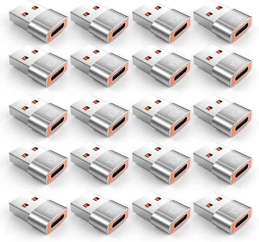 20Pack 200W USB C to USB Adapter, with Fast Charging & 480MB Data Transfer, USB C Converter for Apple Watch Ultra iWatch Series 8 7,iPhone 16 15 Plus Pro Max,Silver