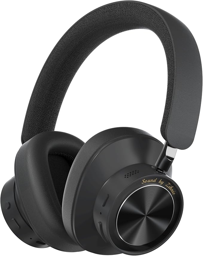 ZIHNIC Active Noise Canceling Headphones, Wireless Over Ear Bluetooth Headphones, Hi-Res Audio, Prolonged Battery Life, Deep Bass, Comfortable Foam Ear Cups-Black