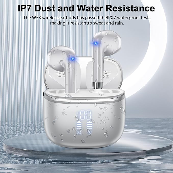 Wireless Earbuds, Bluetooth 5.4 in Ear Ear Bud with 4 ENC Noise Cancelling Mic, 48 Hours Earphones with HiFi Stereo Deep Bass, IPX7 Waterproof Headphones Compatible with iOS Android for Sports Work