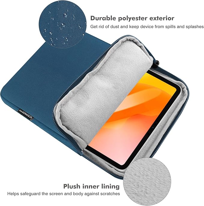 MoKo 13 Inch Tablet Sleeve Fits 13inch iPad Air M3 2025, iPad Pro M4/Air M2 2024, iPad Pro 12.9, Galaxy Tab S8+/S9+ 12.4, Polyester Bag Fit with Apple Pencil or Smart Keyboard, Peacock Blue