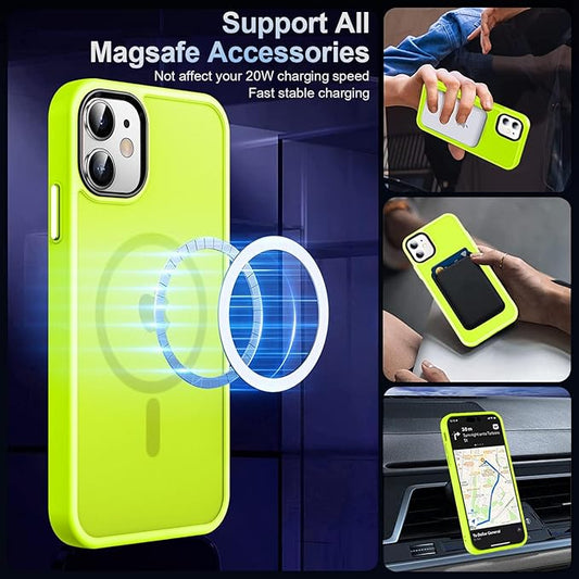 MOCCA Strong Magnetic for iPhone 12 Case/iPhone 12 Pro Case,[Compatible with Magsafe][Mil-Grade Drop Protection]Slim Shockproof Translucent Protective Phone Case for iPhone 12/12 Pro,Fluorescent Green