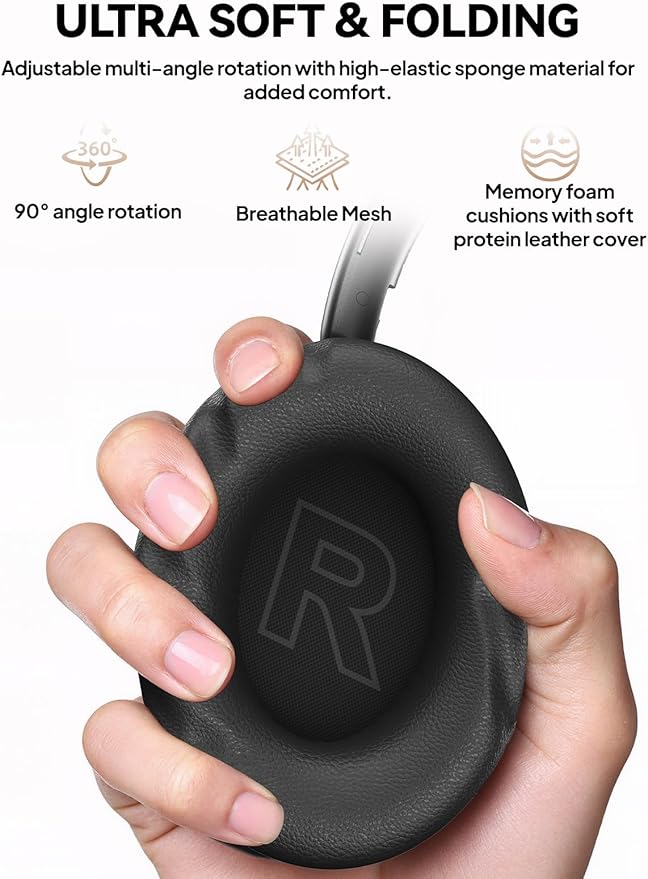 Hybrid Active Noise Cancelling Headphones, Over-Ear Bluetooth Headphone, 60H Playtime, Deep Bass, Transparency Mode, Comfort Fit Ear Cups, White Elephant Gifts for Adults, Travel Office Home - Black