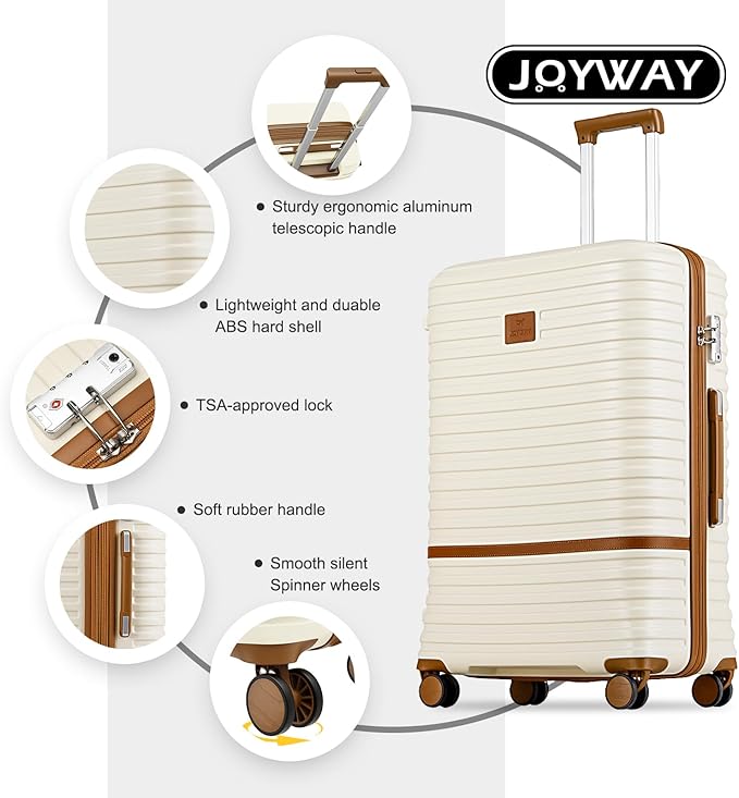 Joyway 28 Inch Luggage with Spinner Wheels, Lightweight Hard Shell Large suitcase, 3 Piece Luggage Sets with TSA Lock, White