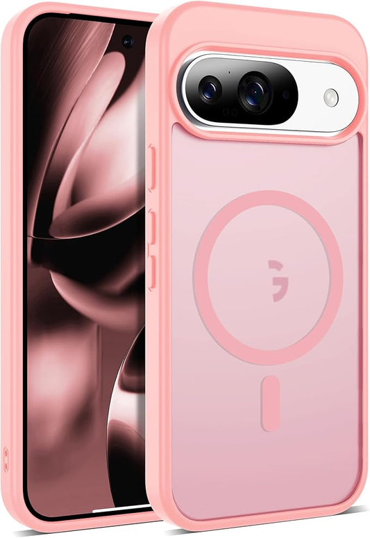Compatible with Google Pixel 9 Case & Google Pixel 9 Pro Case with Magnetic [Compatible with Mag-Safe] Slim Translucent Matte Phone Cases with Anti-Fingerprint Tech, Pink