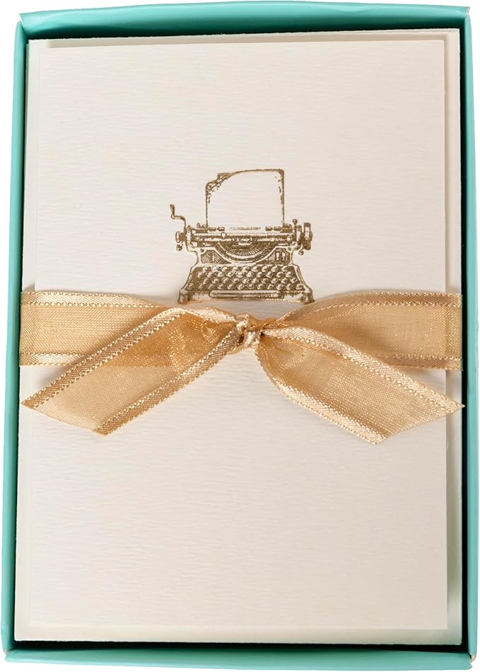 Graphique Typewriter Cards, Pack of 10 Cards with Envelopes, All Occasion Greetings, Blank Inside, Gold Foil Embossing, La Petite Press Collection Boxed Set, 3.25" x 4.75"