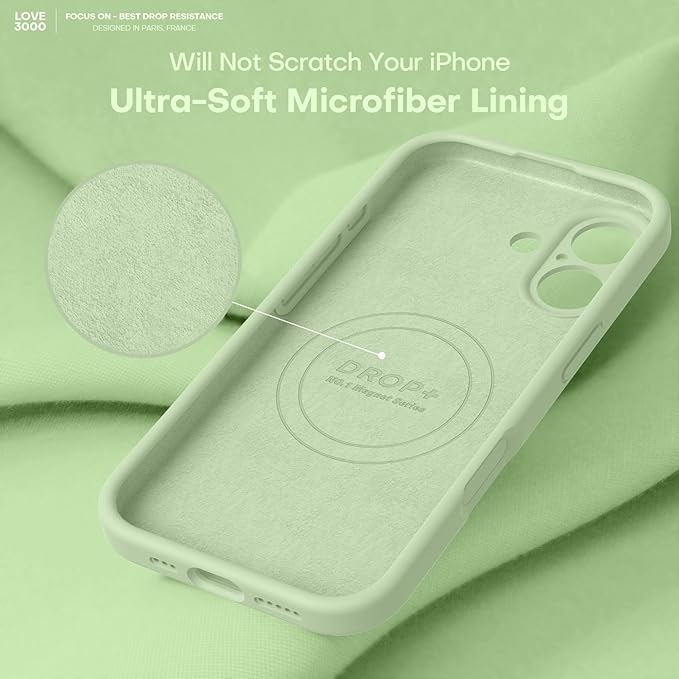 LOVE 3000 Designed for iPhone 17 Case, Premium Silicone [Compatible with Magsafe][Soft Anti-Scratch Microfiber Lining] Shockproof Protective Phone Case for Men Women 6.3", Matcha