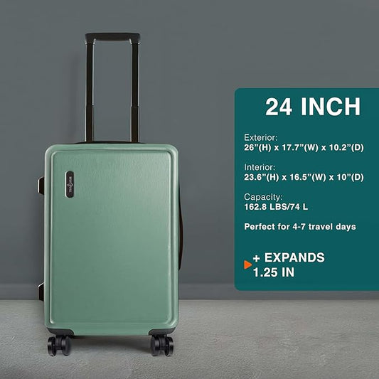 Luggage Sets 2 Piece, 24 Inch Suitcase and 28 Inch Luggage with Spinner Wheels, Durable Hard Shell Suitcase Set, Expandable Travel Suitcases with Wheels, Sage Green