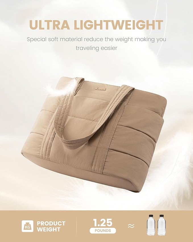 LOVEVOOK Tote Bag for Women, Large Puffer Work Tote Bag for 15.6 Inch Laptop, Lightweight Travel Tote with Zipper Gifts for Women