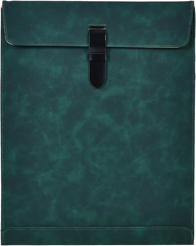 Green PU Leather File Folder, Snap Closure Document Organizer, A4 Envelopes Filing Folder