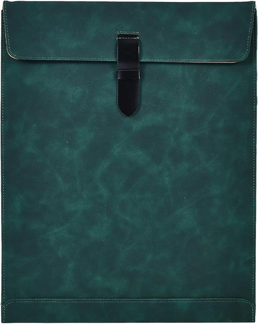 Green PU Leather File Folder, Snap Closure Document Organizer, A4 Envelopes Filing Folder