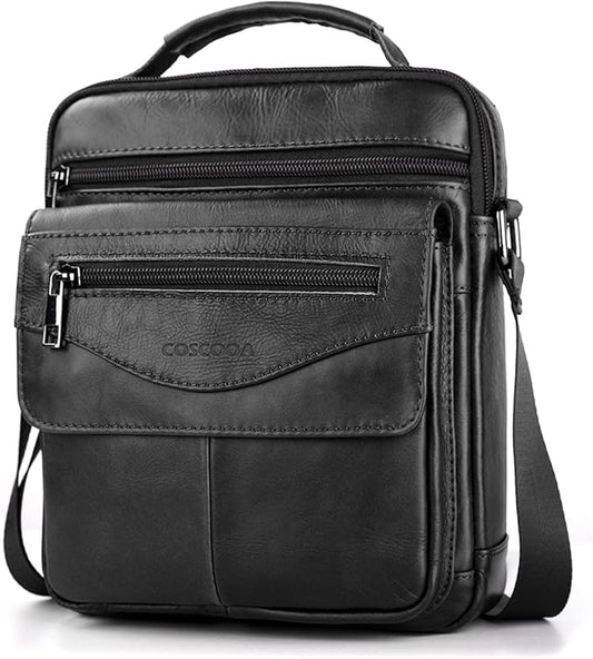 Men's Leather Crossbody Shoulder Bag - Messenger Satchel Travel Handbag