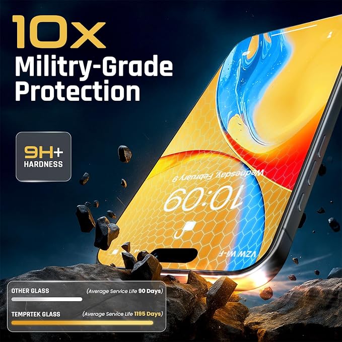 TEMPRTEK+ 2 Pack Screen Protector for iPhone 16 Pro | 9H+ Military Grade Protection for iPhone 16 Pro Screen Protector | Anti Scratch/Fingerprint | Bubble Free Easy Installation | Case Friendly