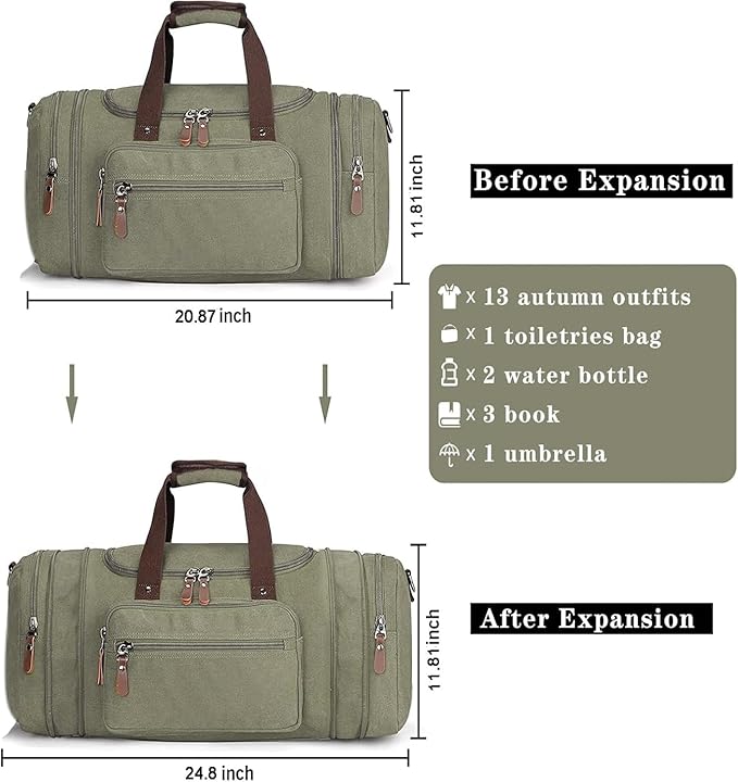 Sechunk Duffle Bag Canvas Large Outdoor Shoulder Bag Overnight Handbag Travel Tote Luggage Weekender Bag