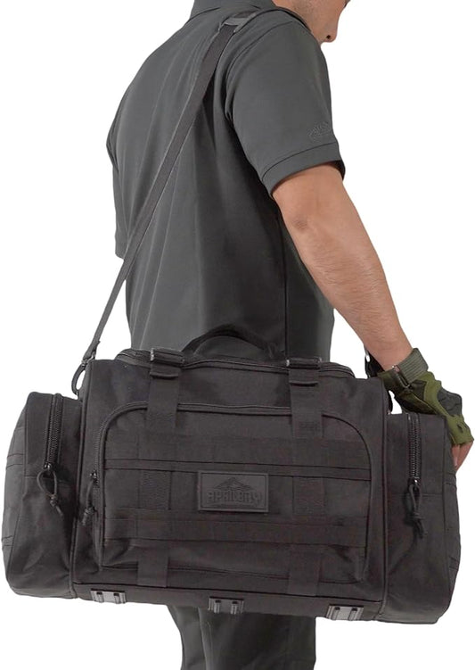 Duffel Bag – Heavy Duty Tactical Gym Bag for Men, Splashwater-Proof Weekender Travel Bag for Basketball, Football, Soccer, Hiking, and Hunting (Black)