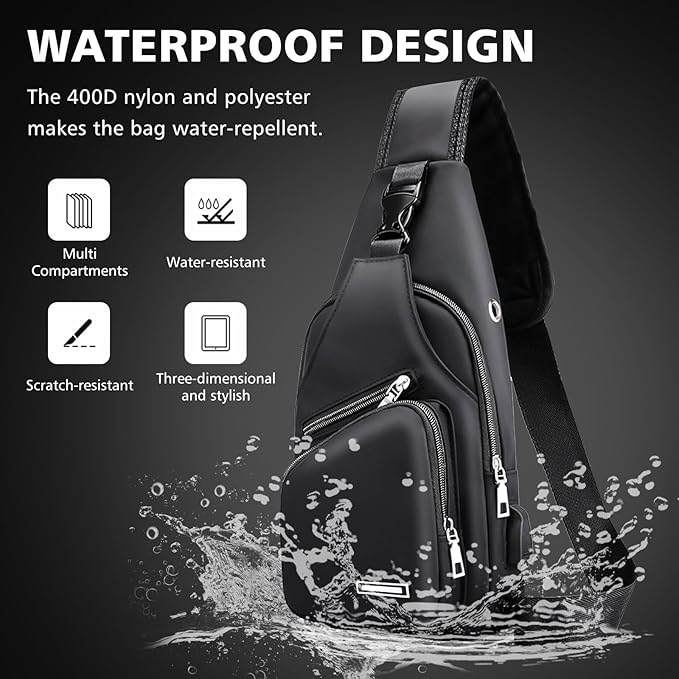 Peicees Mens Leather Crossbody Bag Trendy Sling Bag Man Purse Waterproof Sling Backpack Daypack Cross Body Chest Bag for Men