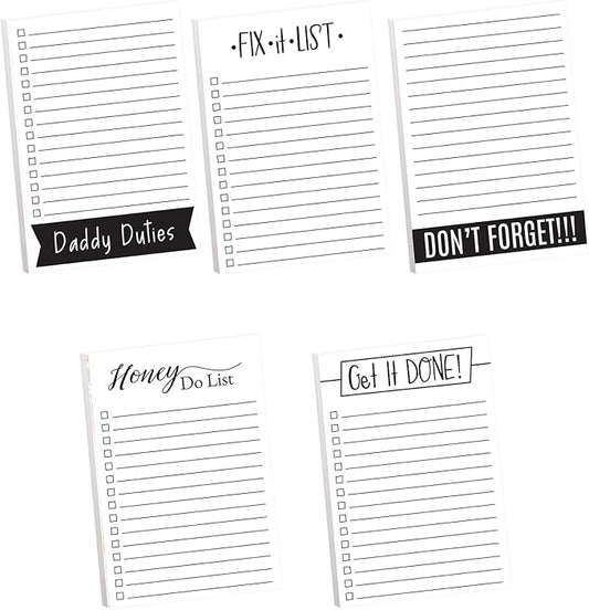Daddy Duties Sticky Note Pads / 4" x 6" Repositionable Masculine Sticky Notes for Dad / 50 Sheets Per Pad Set of 5 / Made in USA