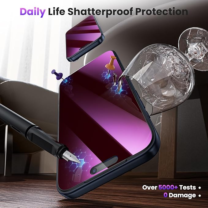 WSKEN for iPhone 17 Pro Privacy Screen Protector - Purple Gradient Anti Blue Light Eye Protection [Auto-Dust Removal] Shatterproof Tempered Glass Screen Protector 17 Pro, 2 Pack