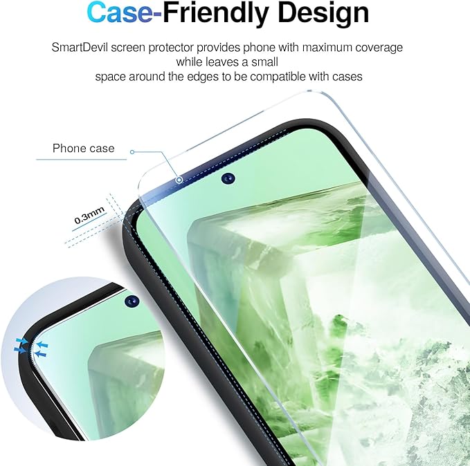 SMARTDEVIL [3+3 Pack for Google Pixel 8 Screen Protector with Camera Lens Protector, Finger Print Reader Compatible, Fast & Easy Installation, Clear 9H Tempered Glass Film, Alignment Frame
