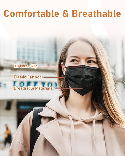 Face Masks Disposable 100 Pack, 4 Ply ASTM Level 3 Medical Grade, Breathable for Adult Outdoor Protection, Individually Wrapped for Home, School & Office, Midnight Sky