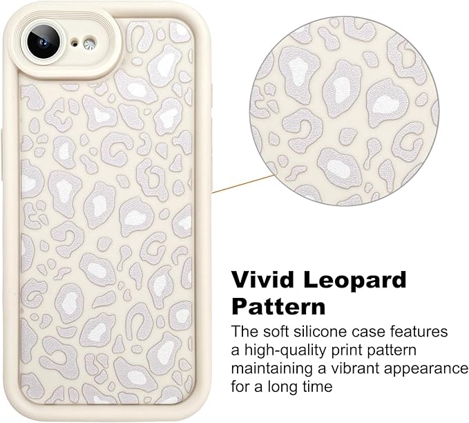 KANGHAR Case for iPhone 16e Leopard Printed Pattern Cute Cheetah Phone Case Soft TPU Shockproof Protective Cover for iPhone 16e 6.1 Inch Beige with Gray Prints
