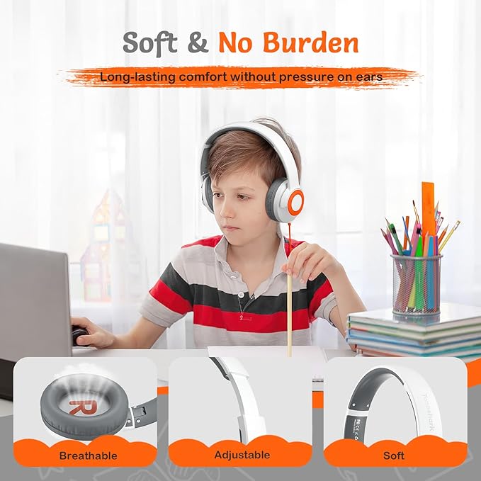 Kids Wired Headphones with Microphone, Volume Limited to 85/94dB Earphone for Boys & Girls, Foldable 3.5mm Jack Headset for School & Travel, Includes Portable Case