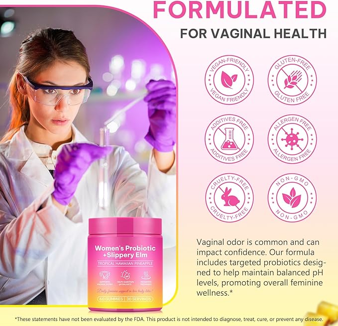 Vaginal Probiotics for Women Gummies,Digestive Health Support,PH Balance,Immune Support,Yeast Control,Odor Relief,Promotion of Womens Health,Natural Pineapple Flavor,Vegan,Gluten-Free,120 Count (2)