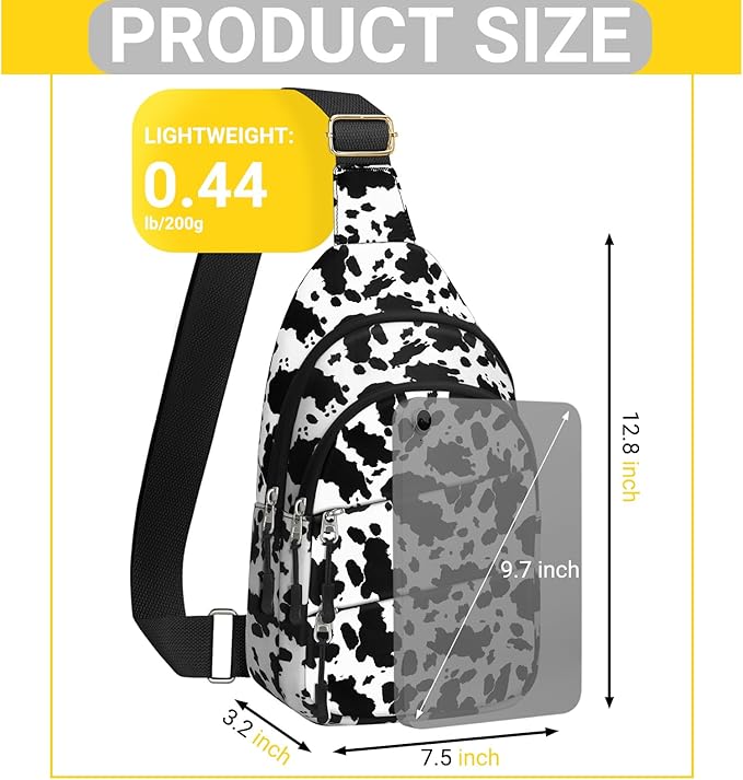 Crossbody Bags for Women, Sling Bag for Men, Small Hiking Backpack Anti Theft Lightweight for Outdoors Travel （M, Cow Print）