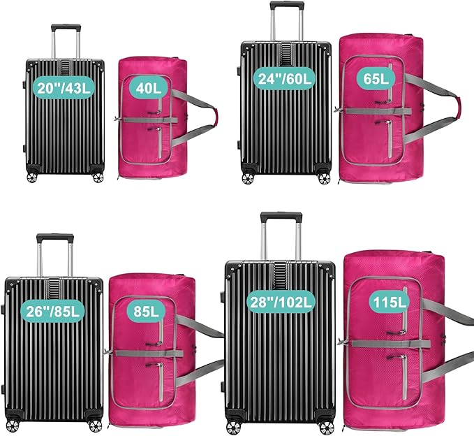 Dimayar Travel Duffle Bag for Men Women - Foldable Duffel Bag with Shoes Compartment - Overnight Bags Waterproof & Tear Resistant(40L,Fuchsine)