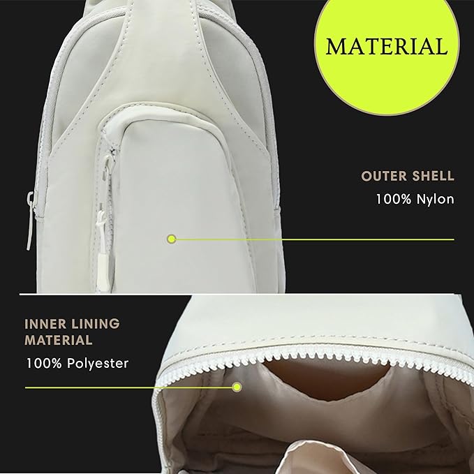 Antik Kraft Tasha Nylon Crossbody Sling (Cream) | Crossbody Bag for Women with 16-20" Strap | Nylon Sling Bag for Women | 7in x 2.5in x 12.5in |