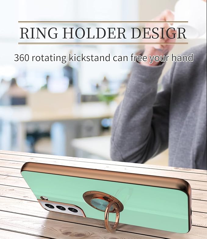 Tnarru Compatible for Samsung Galaxy S22 Plus Case with Ring Holder Kickstand [with Magnetic] Soft TPU Shockproof Electroplated Protective Phone Case for Galaxy S22+ 5G Light Green