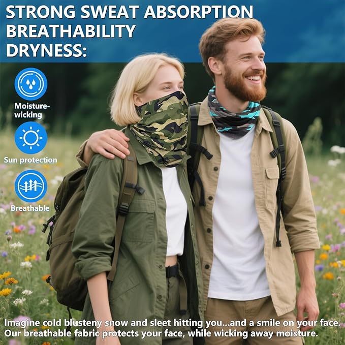 16 pack Cooling Neck Gaiter for Men Women Sun Protection Face Mask Gators Camo Bandana Neck Cover