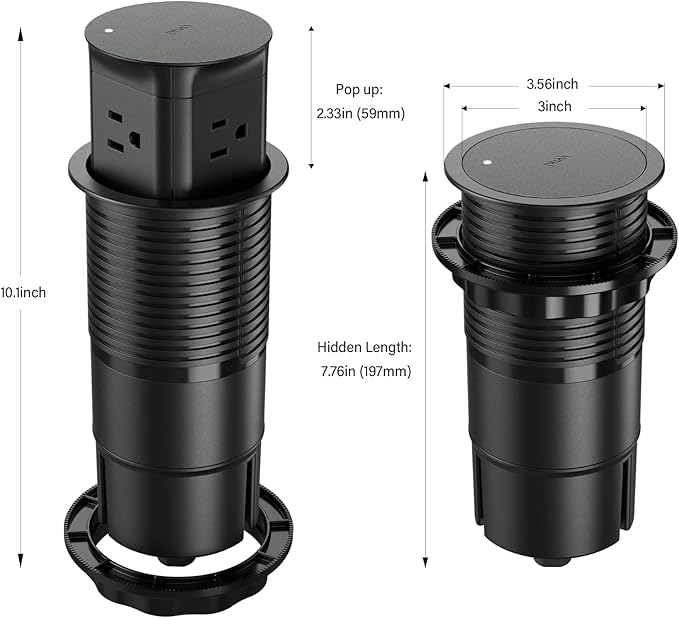 Jgstkcity Pop up Outlet for Kitchen Counter Island,Pop Out Outlet Station with 15 Amp Receptacle Outlet, Splash Resistant,3.15" Diameter,Conference Table Power Hub,ETL Listed