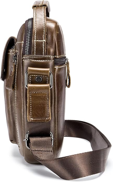 LUKZIJAES Small Genuine Leather Shoulder Bag Men Messenger Handbag Lightweight Sling Crossbody Bag